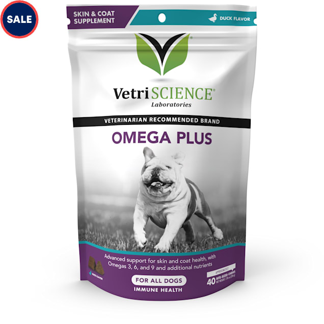 VetriScience Omega Plus Advanced Skin Supplement Duck Flavor Chew for Dogs, Count of 40 - Carousel image #1