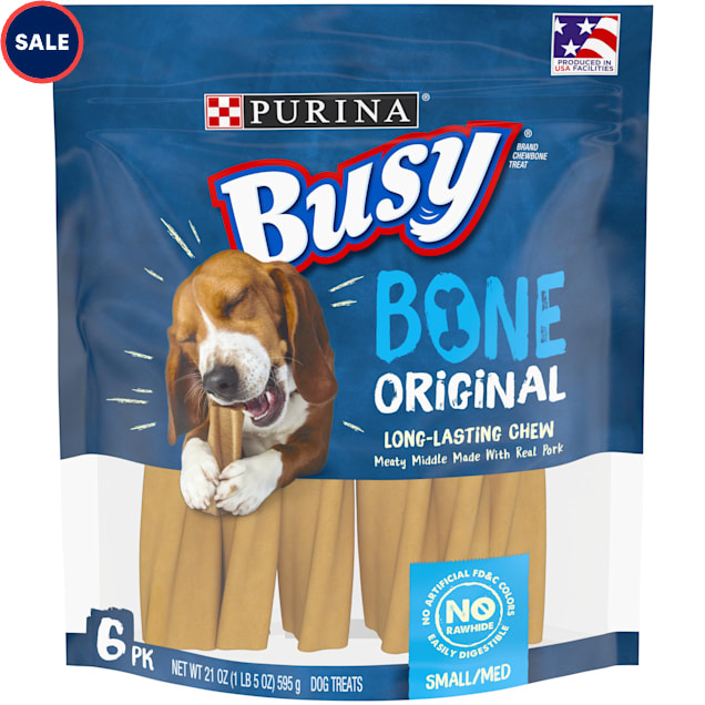 Busy Bone Original Small Medium Bones Dog Treat Count of 6