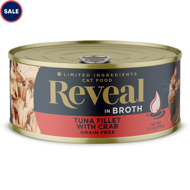 Reveal Limited Ingredient Natural Grain Free, Tuna Fillet with Crab in Broth Wet Food for Cats, 5.5 oz., Case of 12 - Carousel image #1