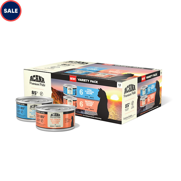 ACANA Premium Pate Salmon & Chicken + Tuna & Chicken Recipe Variety Pack Wet Cat Food, 3 oz. - Carousel image #1