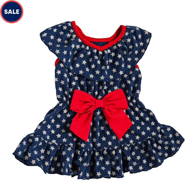 Doggy Parton Dolly s Southern Ruffle Neck Dress Pet Apparel X Small Blue
