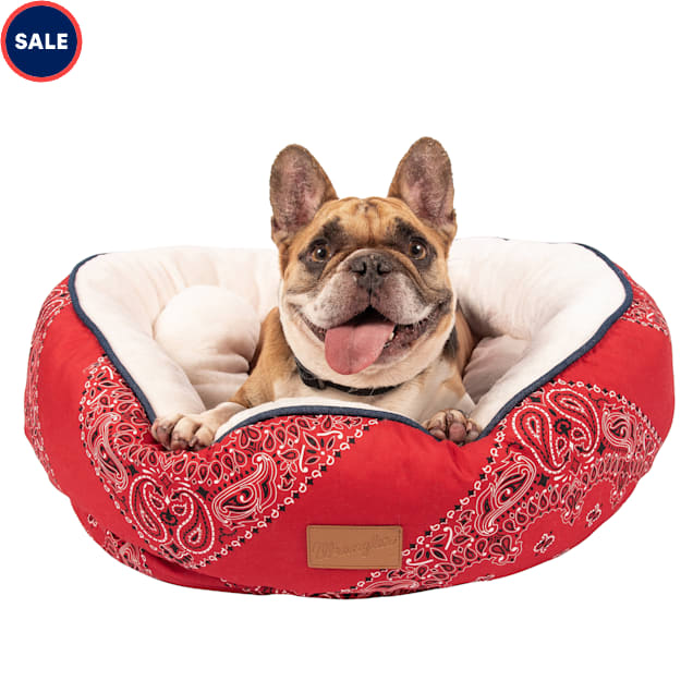 Wrangler Patterned Round Cuddler Dog Bed, 24" L X 24" W X 7.50" H, Red Multi - Carousel image #1