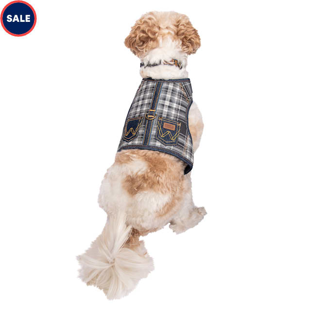Wrangler Grey Plaid Vest Dog Harness, Small - Carousel image #1