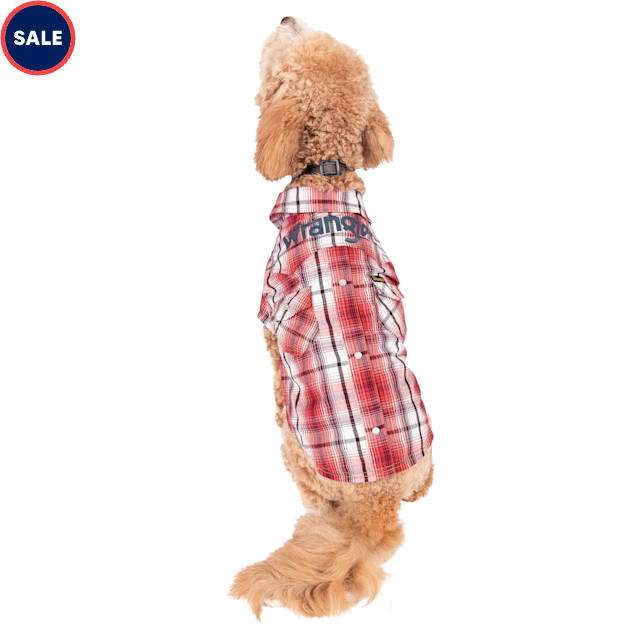 Wrangler Double Yoke Snap Pocket Shirt Dog Apparel X Small Red Multi Petco
