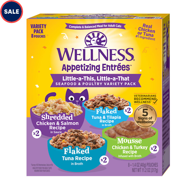 Wellness Appetizing Entrees Little-a-This, Little-a-That Seafood & Poultry Natural Wet Cat Food Variety Pack, 1.4 oz., Pack of 8 - Carousel image #1