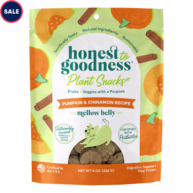 Honest to Goodness Plant Snacks Mellow Belly Pumpkin & Cinnamon Recipe Dog Treats, 8 oz. - Carousel image #1