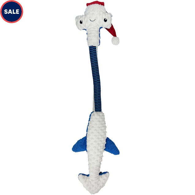 Bark-A-Boo Braided Neck Santa Shark Dog Toy, Large - Carousel image #1