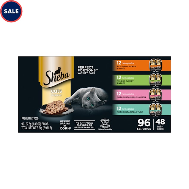 Sheba Perfect Portions Cuts in Gravy Trays Wet Cat Food Variety Pack, 2.64 oz., Count of 48 - Carousel image #1