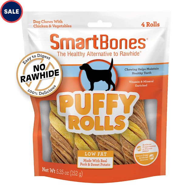 SmartBones Puffy Rolls Rawhide-Free Chews for Dogs Made with Real Chicken, Pork and Sweet Potato, 10.7 oz., Count of 4 - Carousel image #1