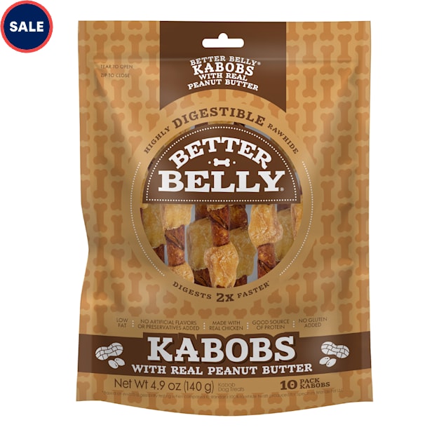 Better Belly Kabobs Highly Digestible Rawhide Chews for Dogs with Real Peanut Butter and Chicken, 4.9 oz., Count of 10 - Carousel image #1