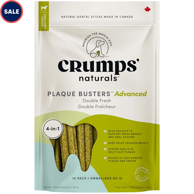 Crumps' Naturals Plaque Busters Advanced - Double Fresh Dental Sticks for Dogs, 9.5 oz., Pack of 10 - Carousel image #1