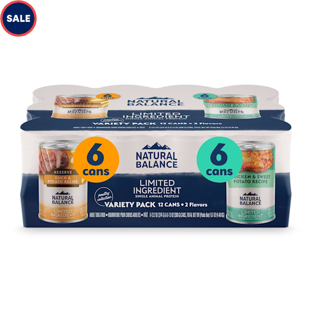 Natural Balance Limited Ingredient Reserve Duck, Potato and Chicken & Sweet Potato Wet Dog Food Variety Pack, 13 oz., Case of 12 - Carousel image #1