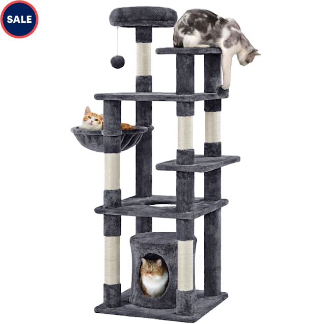 Topeakmart Multi Level Cat Tree Tower with Condo and Basket, 56.5" H, Dark Gray - Carousel image #1
