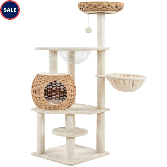 Topeakmart Rattan Cat Tree Tower with Condo and Basket, 54" H, Wood - Carousel image #1