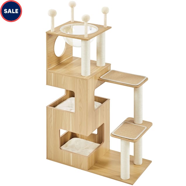 Topeakmart Wooden Cat Tree Tower with Condos and Cushions, 53" H, Wood - Carousel image #1