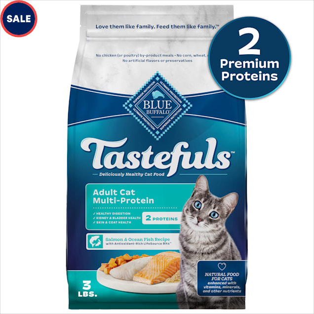 Blue Buffalo Tastefuls Multi-Protein Salmon & Ocean Fish Recipe Adult Cat Dry Food, 3 lbs. - Carousel image #1