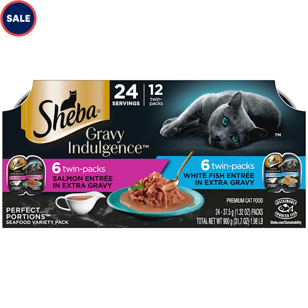 Sheba Gravy Indulgence Salmon and White Fish Wet Cat Food in Extra Gravy Variety Pack, 2.64 oz., Count of 12 - Carousel image #1