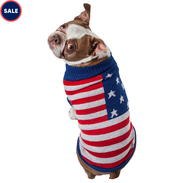 Pet Life Patriot Independence Star Heavy Knitted Fashion Ribbed Turtle Neck Dog Sweater, Red White and Blue, X-Small - Carousel image #1