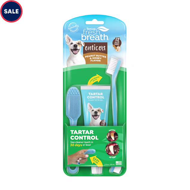 TropiClean Fresh Breath Enticers Peanut Butter & Honey Oral Care Kit for Dogs, 2 fz. - Carousel image #1