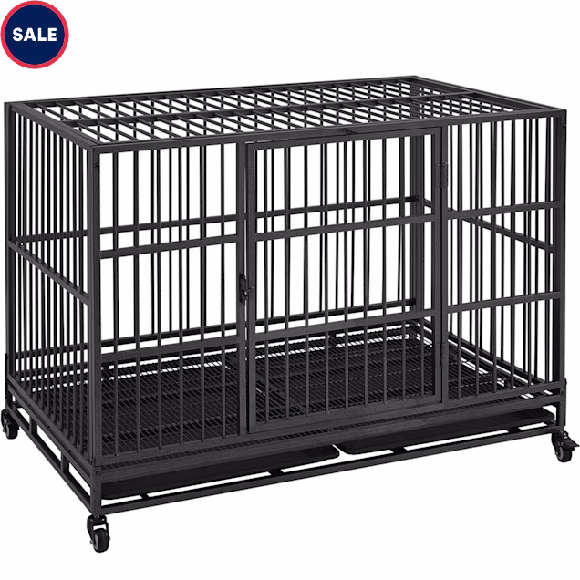 Topeakmart W/ Divider Rolling Crate for Large Dog Crate, 48" L X 35" H , Black - Carousel image #1