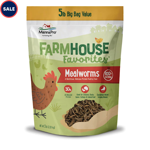 Manna Pro Farmhouse Favorites Mealworms Protein Poultry Treat, for Chicken, Turkey, Ducks, Geese, and Guinea Fowl Treat, 5 lbs. - Carousel image #1