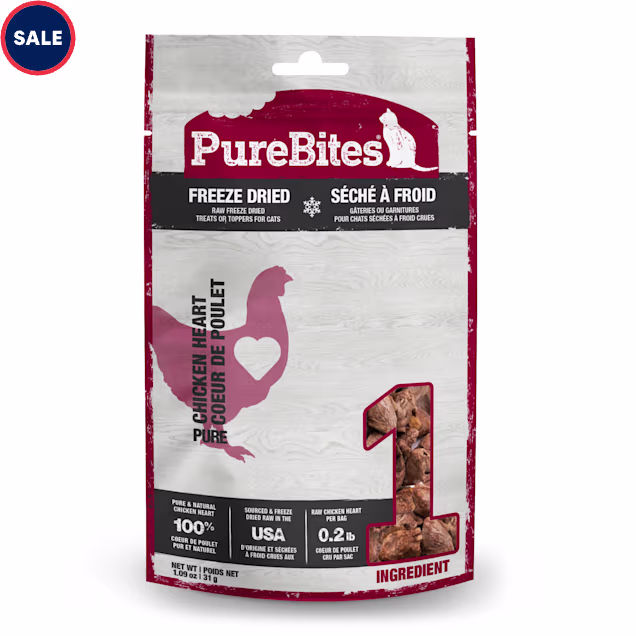 PureBites Chicken Heart Freeze Dried 1 Ingredient, Made In USA Cat Treats, 1.09 oz. - Carousel image #1
