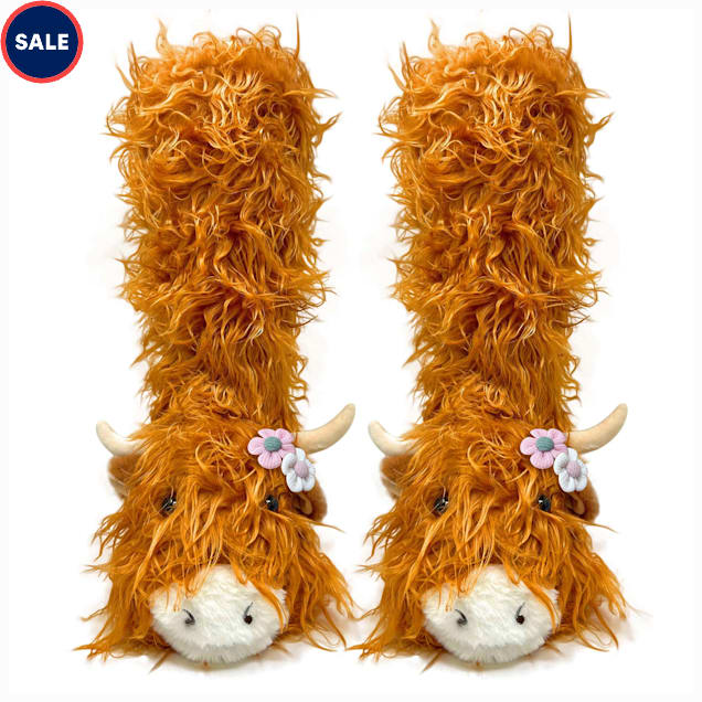 Oooh yeah! Women's Fuzzy Highland Cattle Non-Skid Slipper Socks, Size 5-10 - Carousel image #1
