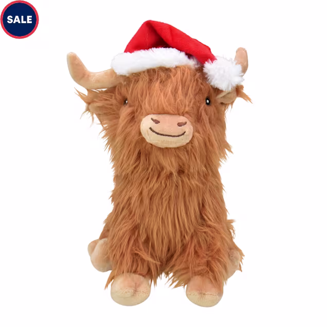 Multipet International Highland Cow with Santa Hat Dog Toy, Medium - Carousel image #1