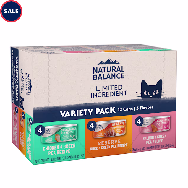 Natural Balance Limited Ingredient Chicken, Duck and Salmon Wet Cat Food Pate Variety Pack, 5.5 oz., Count of 12 - Carousel image #1
