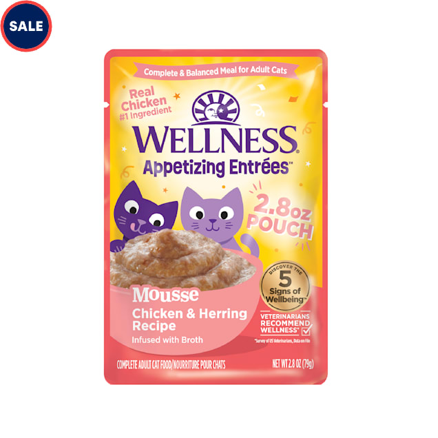 Wellness Appetizing Entrees Mousse Chicken & Herring Wet Cat Food, 2.8 oz., Case of 8 - Carousel image #1