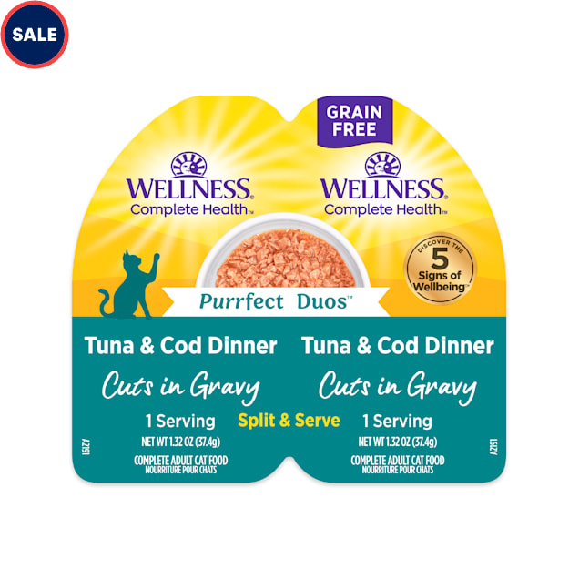 Wellness Complete Health Purrfect Duos Cuts in Gravy Tuna & Cod Wet Cat Food, 2.64 oz., Case of 12 - Carousel image #1