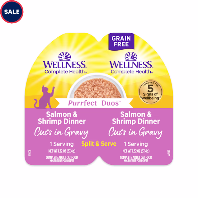 Wellness Complete Health Purrfect Duos Cuts in Gravy Salmon & Shrimp Cat Food, 2.64 oz., Case of 12 - Carousel image #1