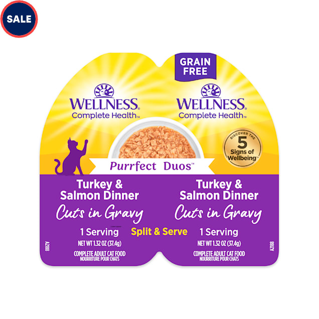 Wellness Complete Health Purrfect Duos Cuts in Gravy Turkey & Salmon Dinner Cat Food, 2.64 oz., Case of 12 - Carousel image #1