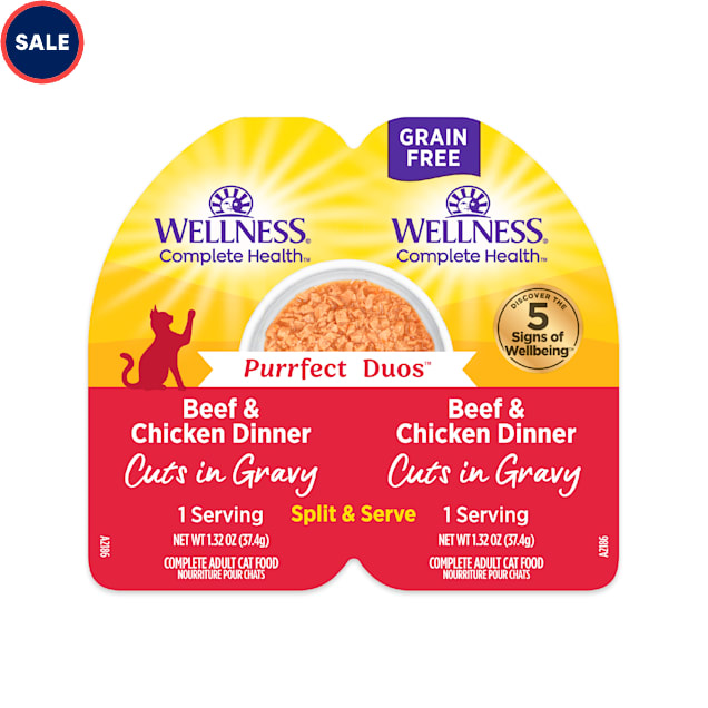 Wellness Complete Health Purrfect Duos Cuts in Gravy Beef & Chicken Cat Food, 2.64 oz., Case of 12 - Carousel image #1