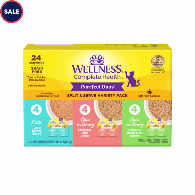 Wellness Complete Health Purrfect Duos Pate & Gravy Cat Food Variety Pack, 2.64 oz., Pack of 12 - Carousel image #1