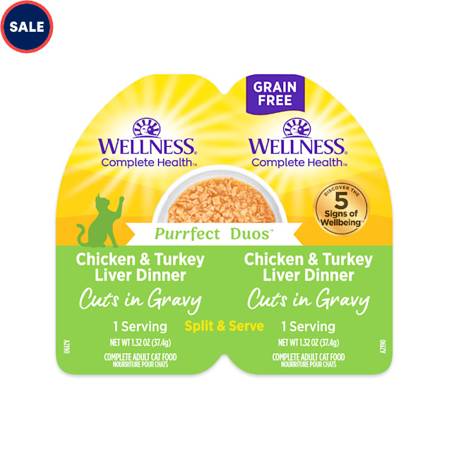 Wellness Complete Health Purrfect Duos Cuts in Gravy Chicken & Turkey Liver Cat Food, 2.64 oz., Case of 12 - Carousel image #1