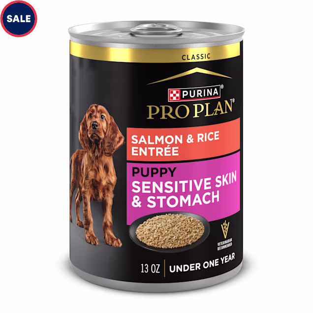 Purina Pro Plan Puppy Classic Sensitive Stomach and Skin with Salmon and Rice Entree Wet Dog Food, 13 oz., Case of 12 - Carousel image #1