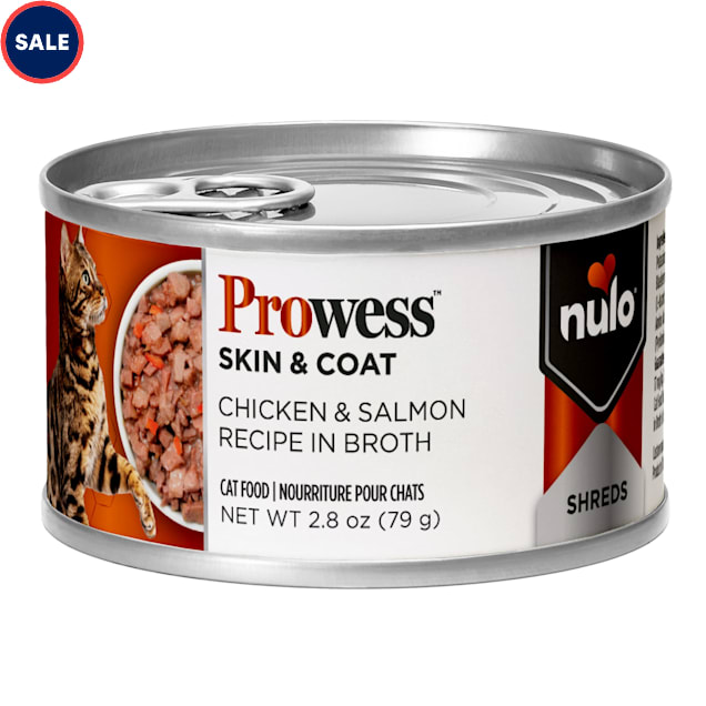 Nulo Prowess Skin & Coat for Adult Cats Chicken & Salmon Shreds in Broth Cat Food, 2.8 oz. - Carousel image #1