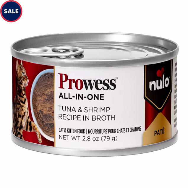 Nulo Prowess All-in-One Essentials for Adult Cats & Kittens Tuna & Shrimp Pate in Broth Cat Food, 2.8 oz., Case of 12 - Carousel image #1