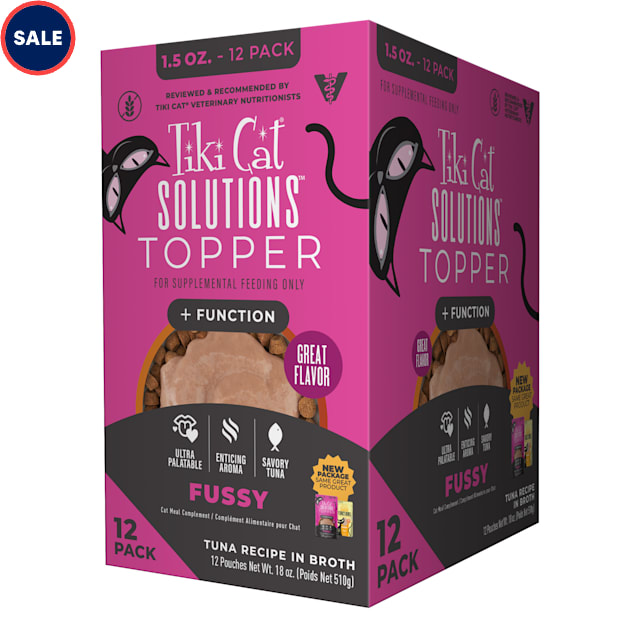 Tiki Cat Solutions Topper Multipack, Fussy, Tuna Recipe in Broth Cat Food, 1.5 oz., Count of 12 - Carousel image #1
