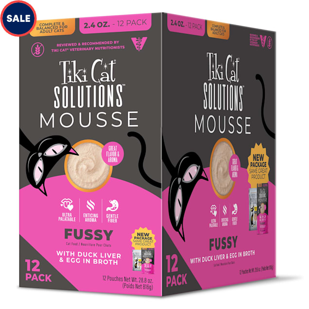 Tiki Cat Solutions Mousse Multipack Fussy, Duck Liver & Egg Wet Cat Food, 2.4 oz., Count of 12 - Carousel image #1