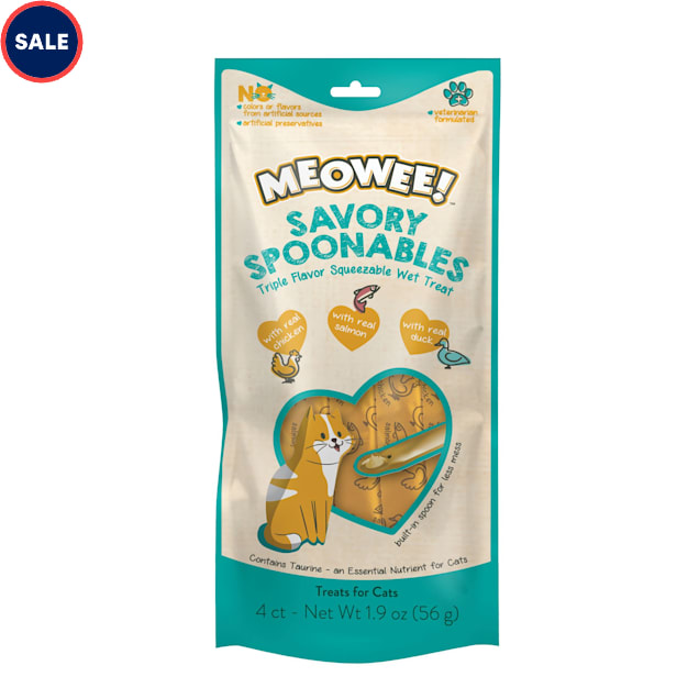 Meowee! Savory Spoonables with Real Chicken, Salmon & Duck Cat Treats, 0.48 oz., Count of 4 - Carousel image #1