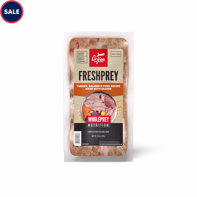 ORIJEN FRESHPREY Frozen Turkey, Salmon & Pork with Grains Recipe Complete Adult Dog Food, 16 oz. - Carousel image #1