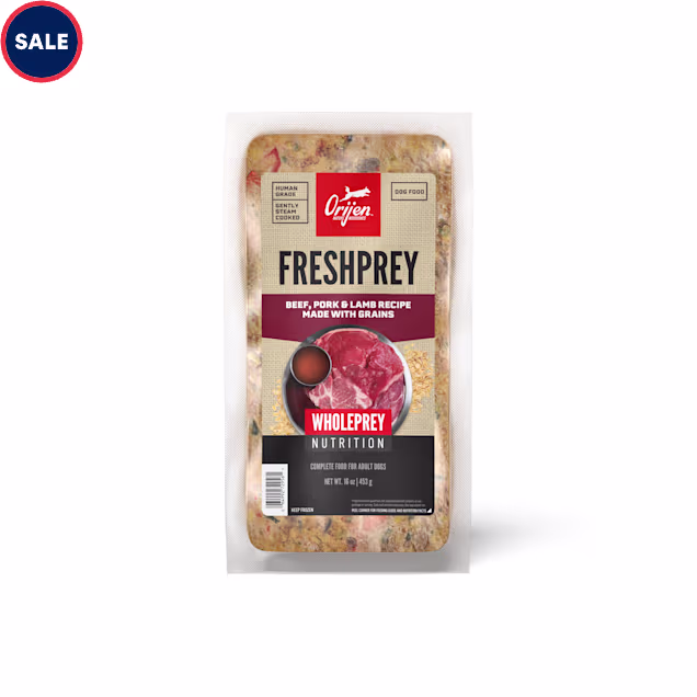 ORIJEN FRESHPREY Frozen Beef, Pork & Lamb with Grains Recipe Complete Adult Dog Food, 16 oz. - Carousel image #1