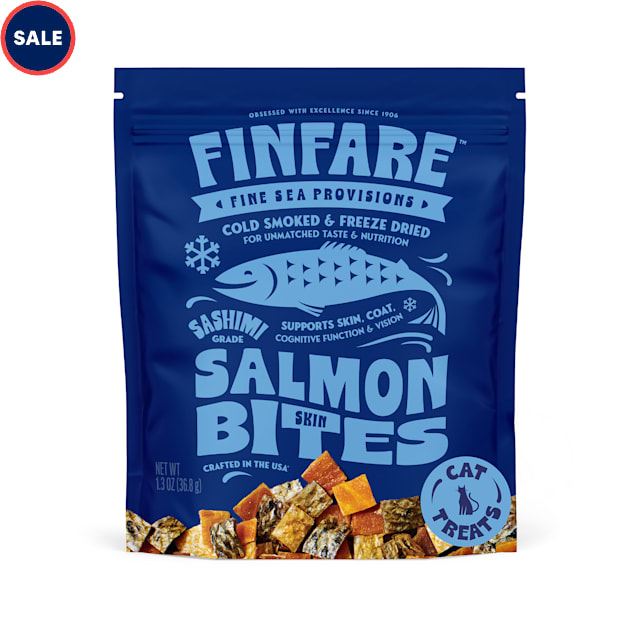 Finfare Freeze Dried Smoked Salmon Skin Bite, Crafted in USA Cat Treats, 1.3 oz. - Carousel image #1