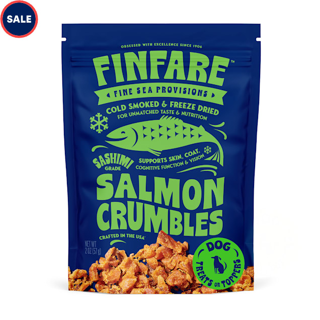 Finfare Freeze Dried Smoked Salmon Crumbles and Topper, Crafted in USA Dog Treats, 2 oz. - Carousel image #1