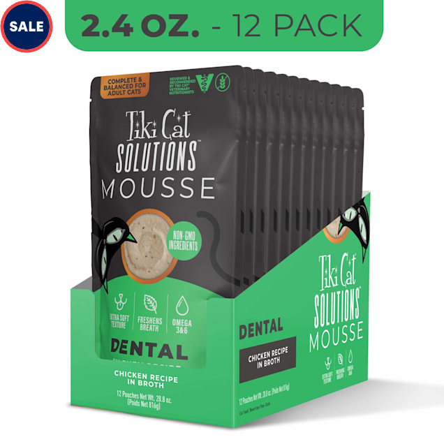 Tiki Cat Solutions Mousse, Dental, Chicken Recipe in Broth Cat Food, 2.4 oz., Case of 12 - Carousel image #1