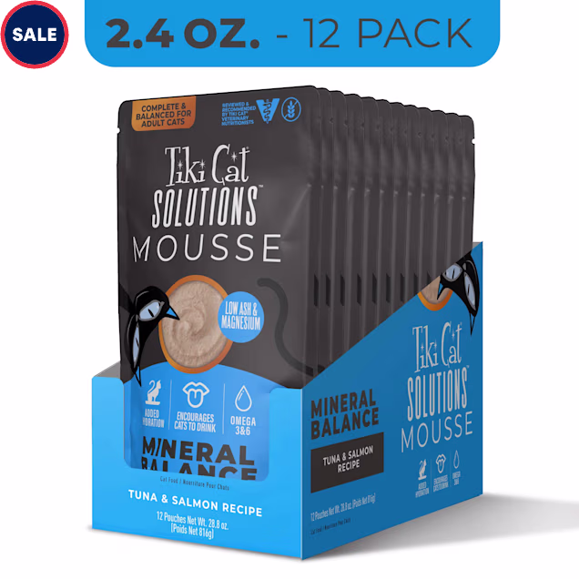 Tiki Cat Solutions Mineral Balance Mousse, Supports Urinary Health, Tuna & Salmon Recipe Cat Food, 2.4 oz., Case of 12 - Carousel image #1