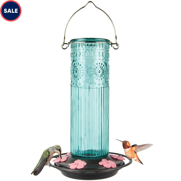 Nature's Way Antique Glass Gravity Hummingbird Feeder 28 oz., Antique Teal,  6.35" L X 6.35" W X 9.77" H - Carousel image #1