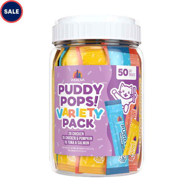 Weruva Puddy Pops Lickable Cat Treats Variety Pack, 0.5 oz., Count of 50 - Carousel image #1